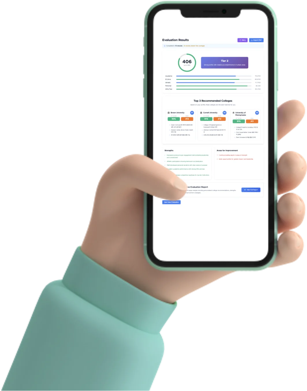 Mobile evaluation view